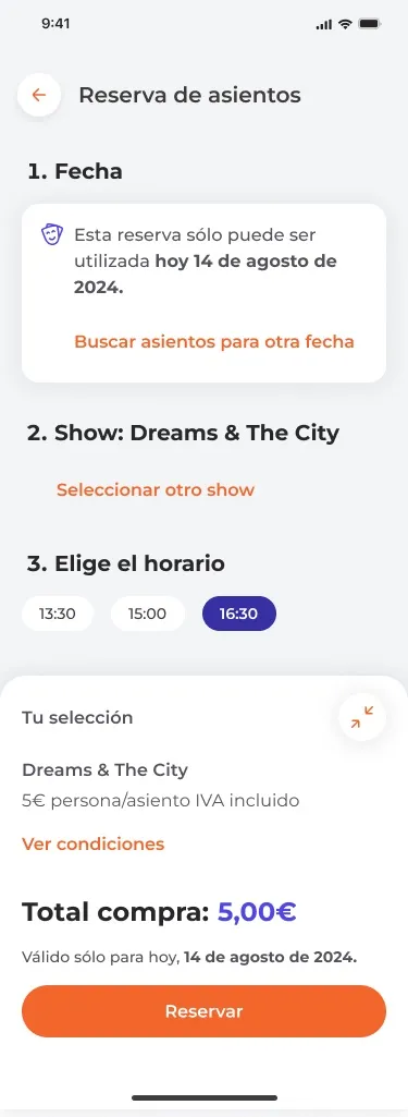 Booking a seat for a show in the old flow