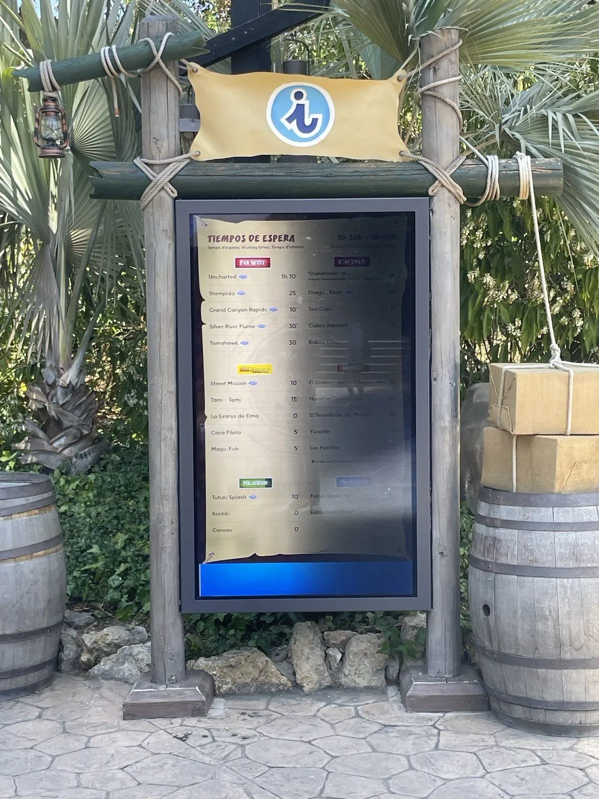 A themed screen in its frame in the park