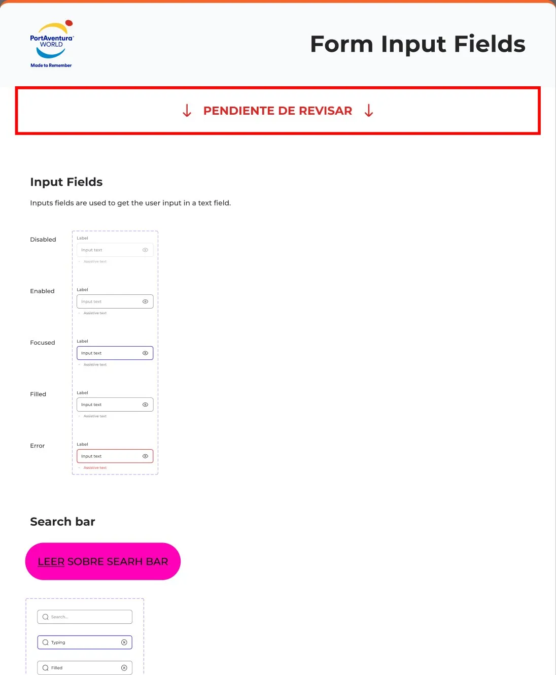Form fields, marked "pending review", with deprecated components underneath