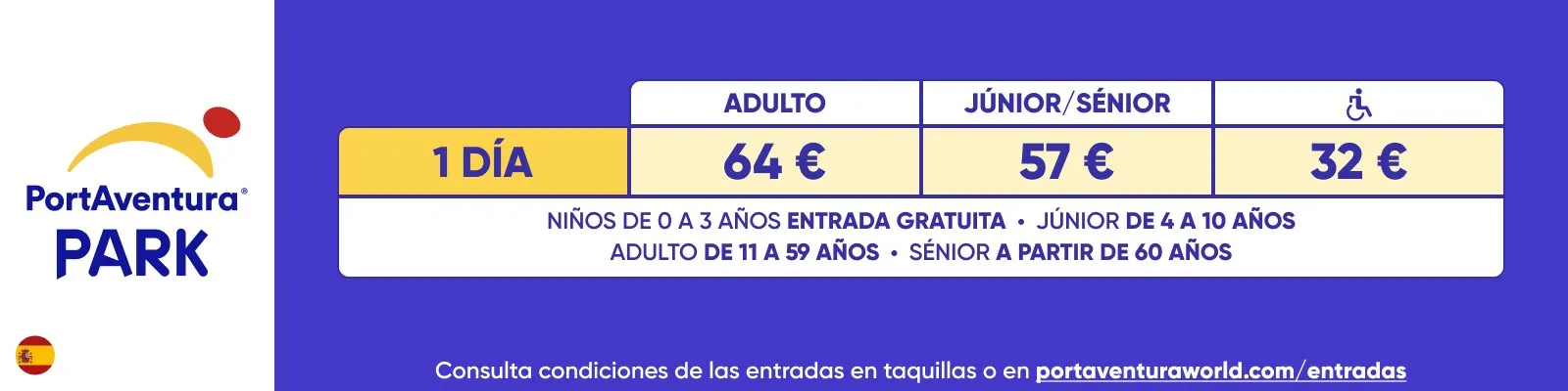 Ticket prices for PortAventura Park, in Spanish
